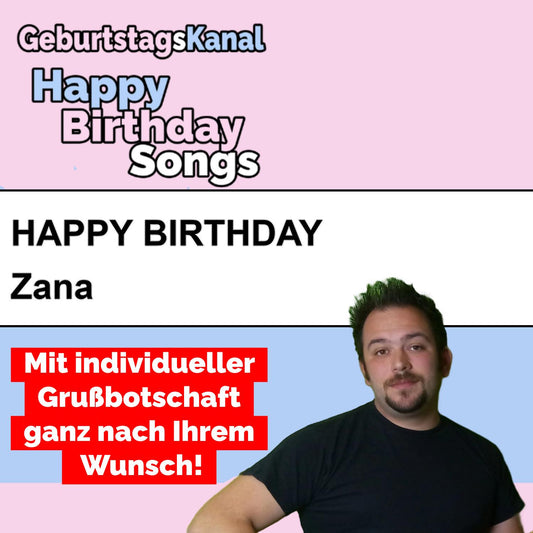 Produktbild Happy Birthday to you Zana mit Wunschgrußbotschaft